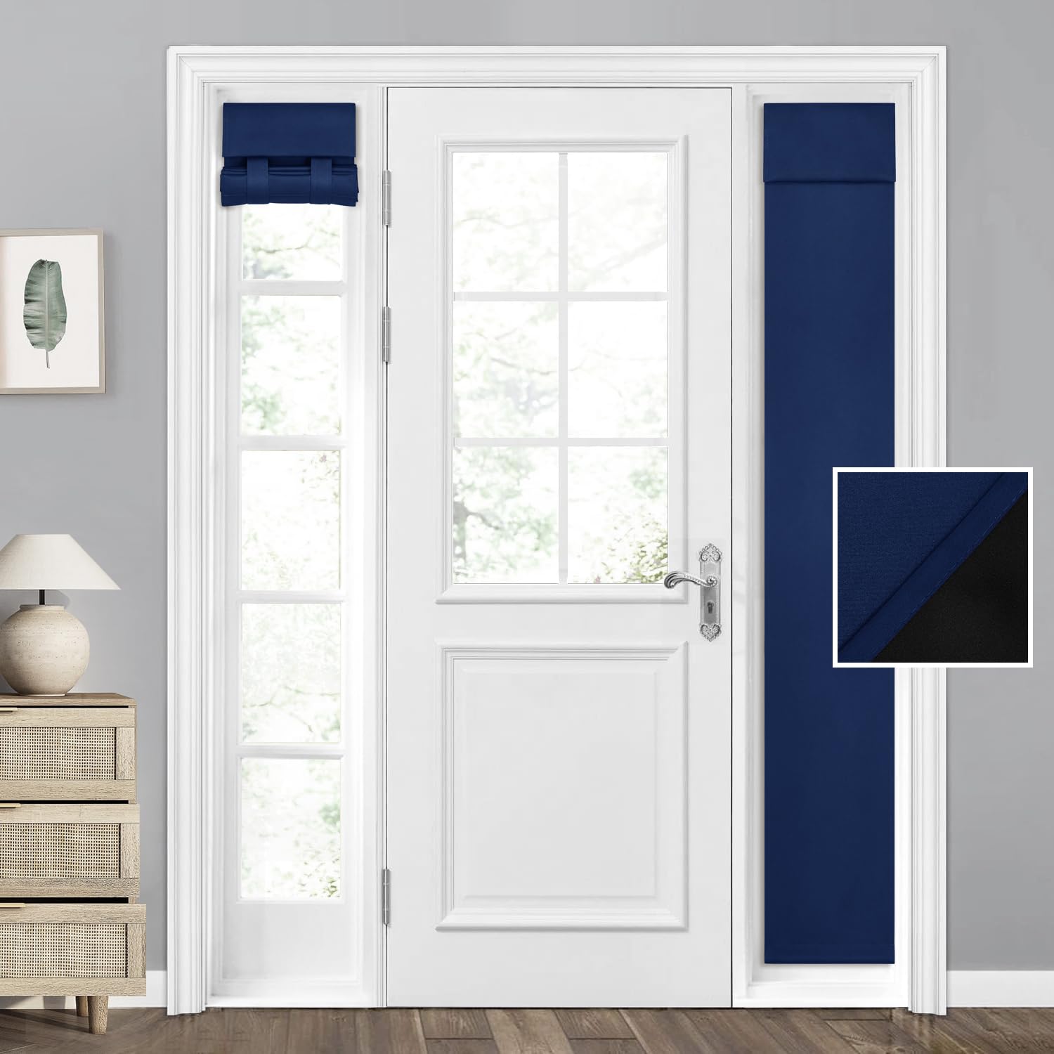 Homeideas 100% Blackout Sidelight Curtains For Front Door, Side Door Window Curtains, Front Door Curtains For Small Window, Thermal Insulated Door Window Covering, (1 Panel, W12 X L68, Navy Blue)
